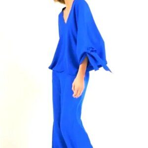 Zara Vivid Blue Wide-Leg Pants and Oversized Blouse Set